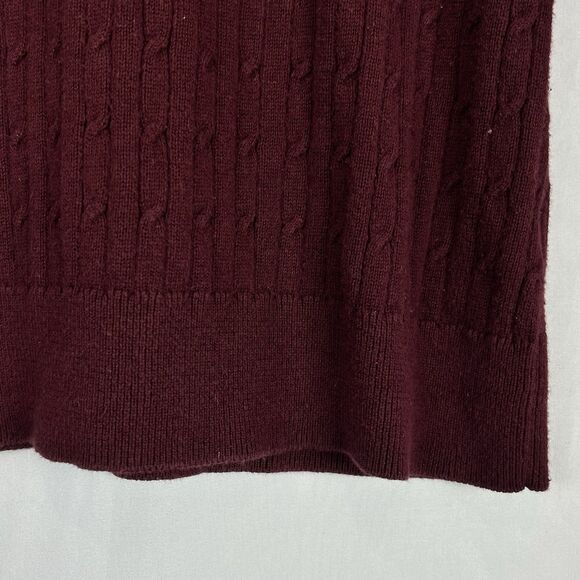 Talbots Petite Sweater Womens Medium Burgundy Cable Knit V Neck - Picture 6 of 11